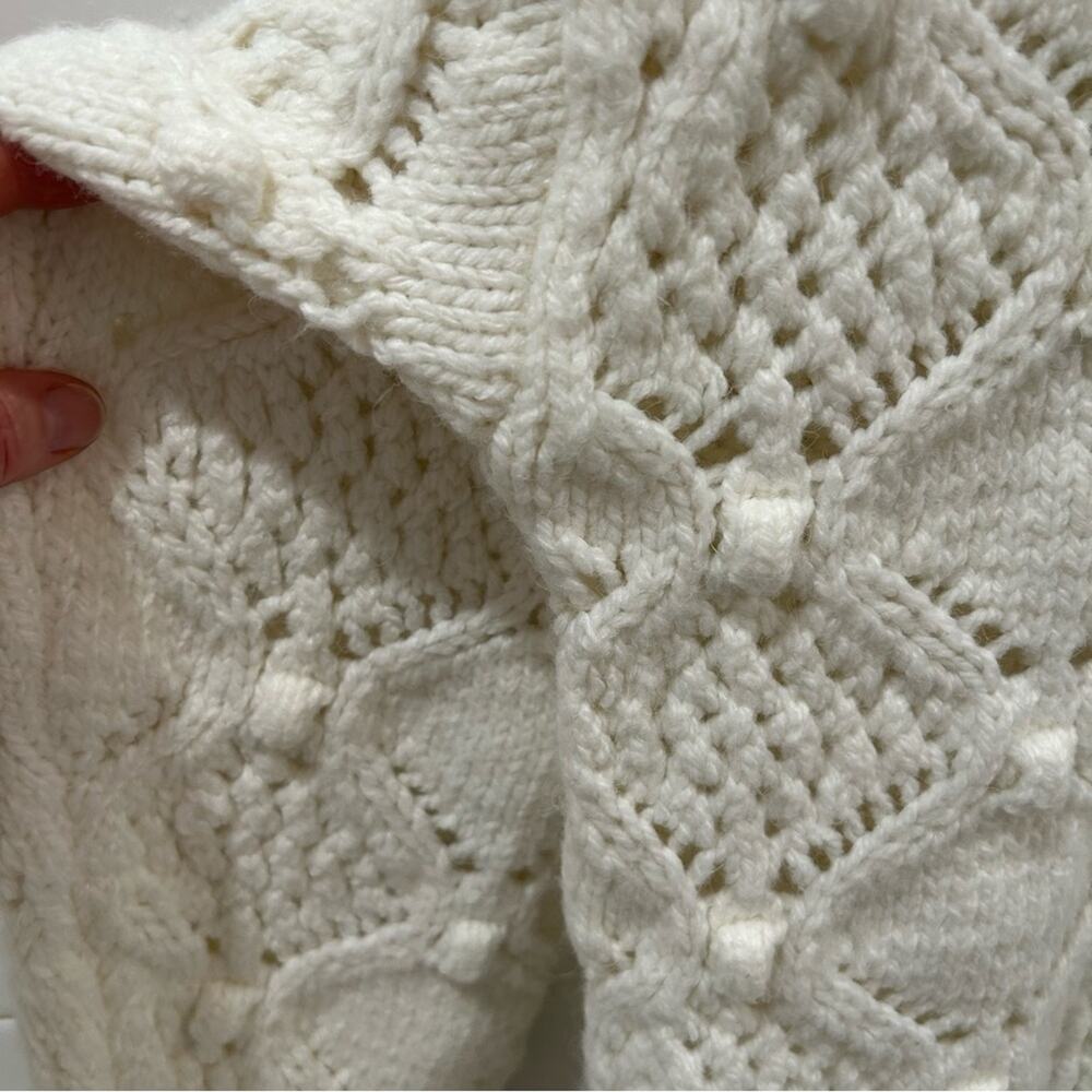 Lucky Brand Ivory Diamond Open Knit Bobble Chunky Crewneck Sweater White Sz XL - Picture 12 of 15